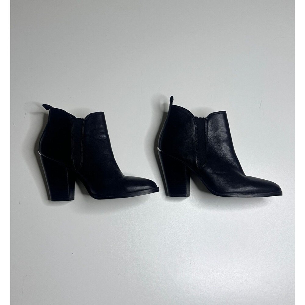 Michael Michael Kors Black Leather Ankle Booties Block Heel Slip-On
